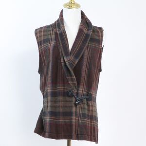 Lauren Ralph Lauren Womens Plaid Toggle Knit Vest Old Money Shawl Collar Large L